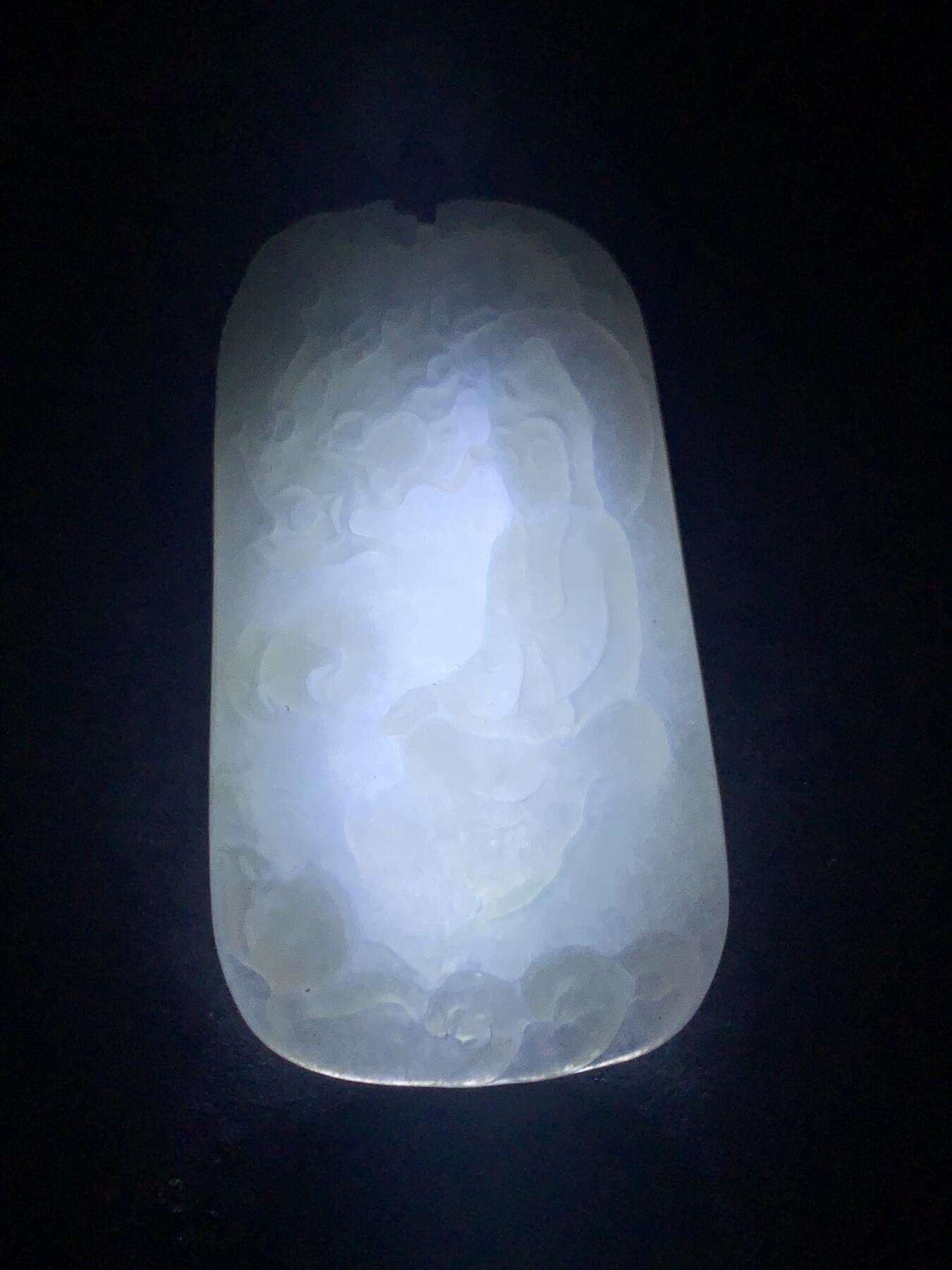 天然A货冰糯种翡翠雕刻降龙观音吊坠一个！