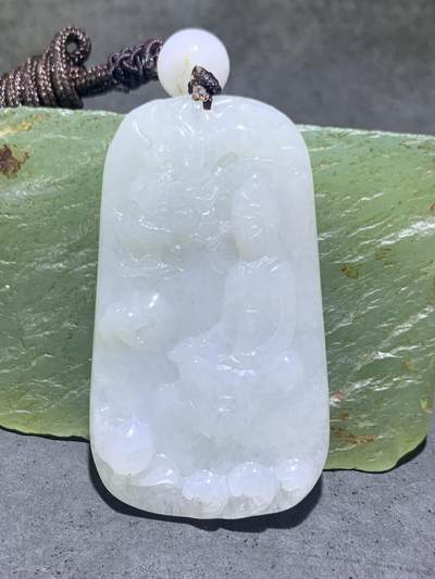 天然A货冰糯种翡翠雕刻降龙观音吊坠一个！ - 天然A货冰糯种翡翠雕刻降龙观音吊坠一个！