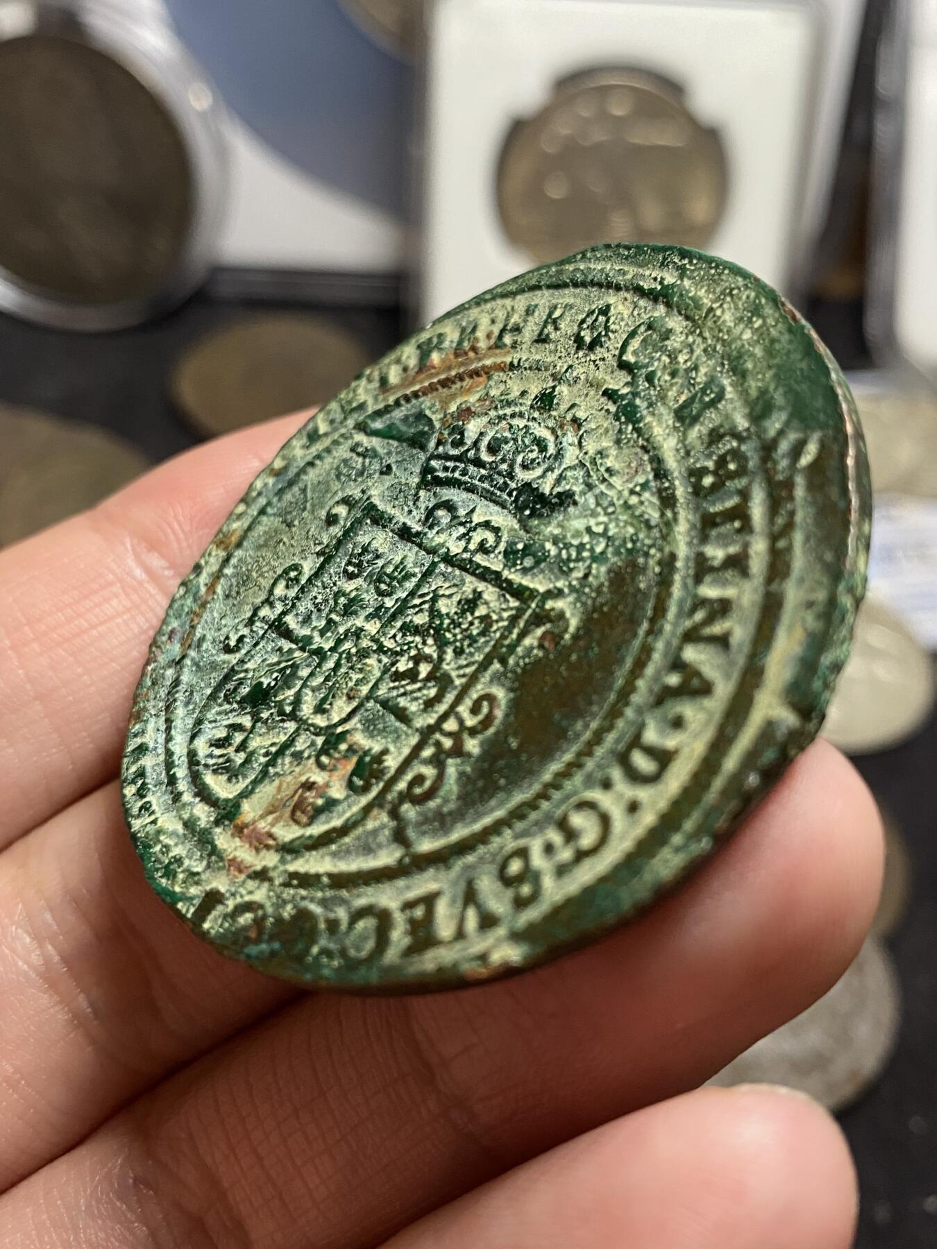 南宋泉阁俄币 外币 国币 专场第三期 瑞典 萨瓦王朝 1635年(罗马数字MDCXXXV) 克里斯蒂娜女王1欧尔大铜币 原味 生美品 少见！滚压法打制币体本身不平