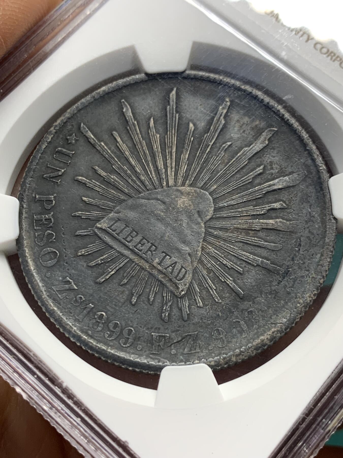 《竞宝斋》第345场 周日，周一，2场连拍 （全场包邮） NGC AU 墨西哥1899年直边鹰洋1比索银币