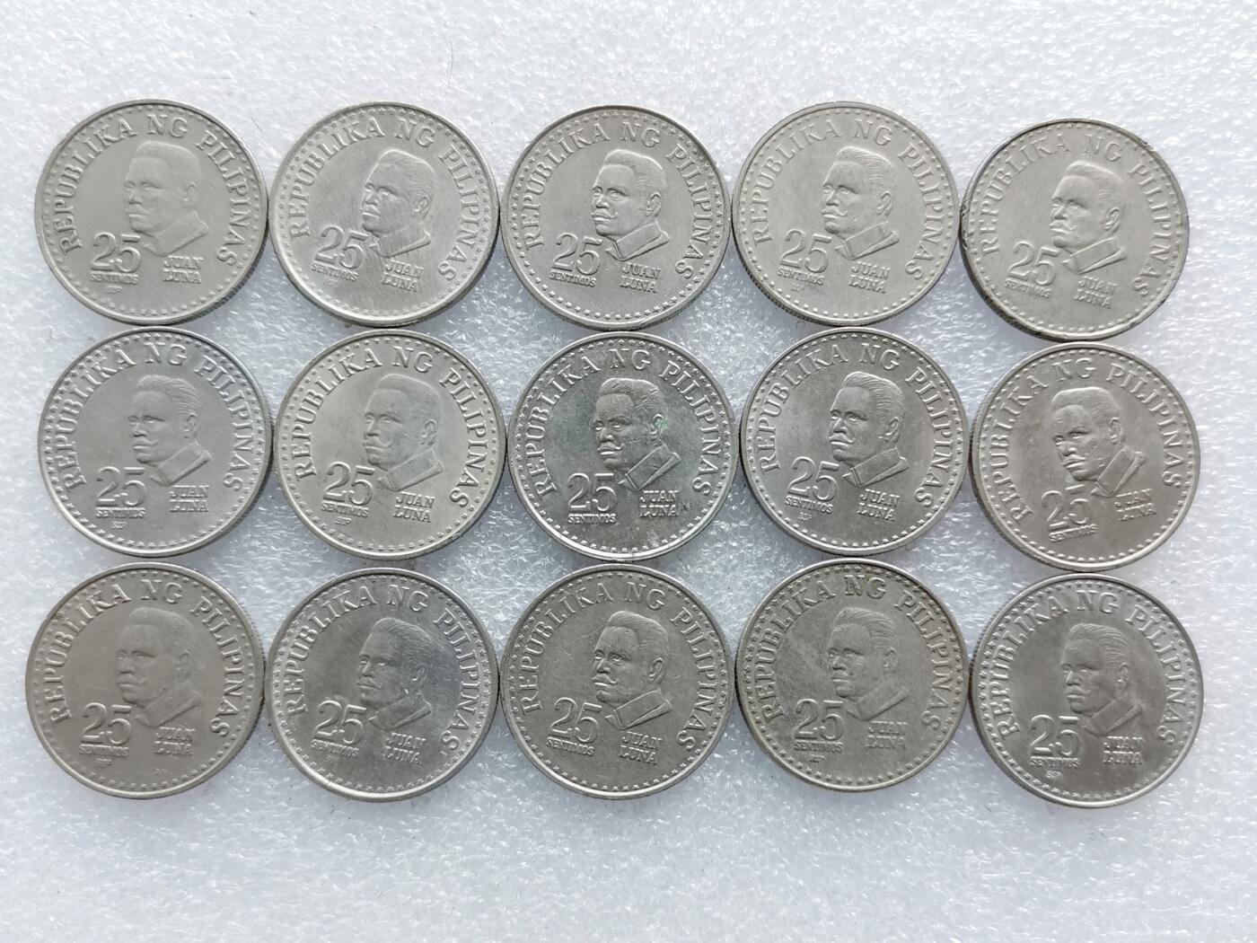 第一海外回流一元起拍收藏 散集专场. 第162期 菲律宾25分 画家胡安•卢纳 铜镍币 15枚