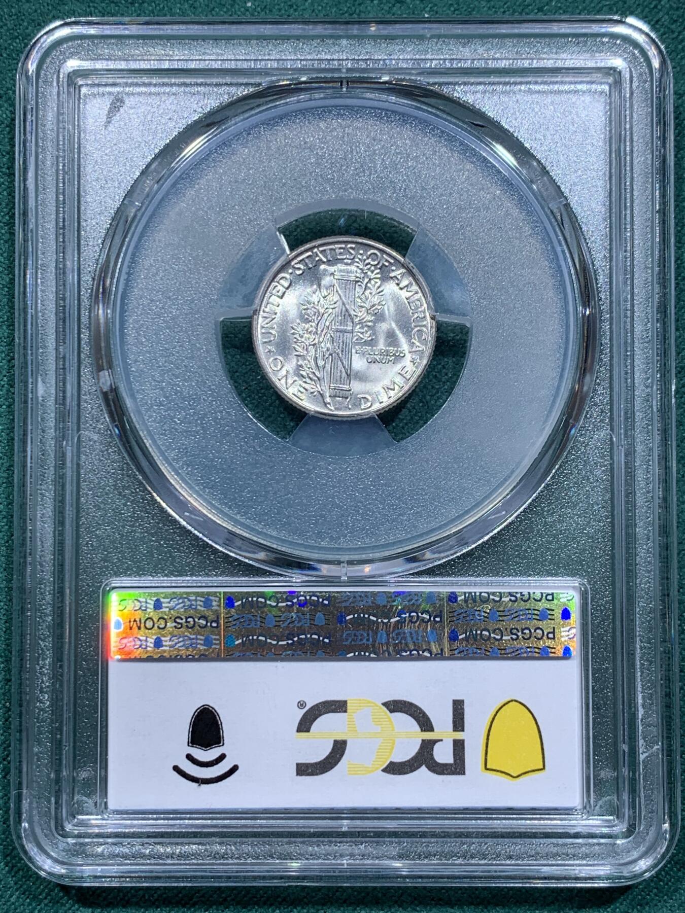《竞宝斋》第345场 周日，周一，2场连拍 （全场包邮） PCGS MS65 美国1944年小飞侠10美分