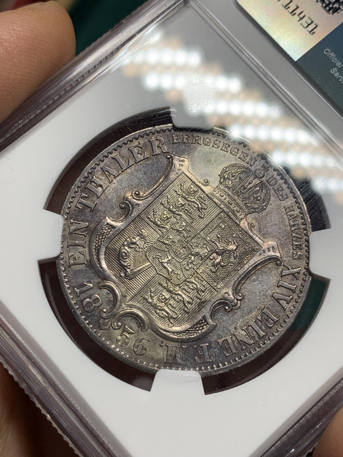 《竞宝斋》第345场 周日，周一，2场连拍 （全场包邮） NGC MS62 德国 1856年 汉诺威王国 泰勒银币 好光深彩 状态值得