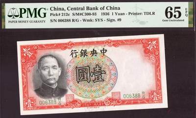 中央银行壹圆 靓号少见签名 - 中央银行壹圆 靓号少见签名