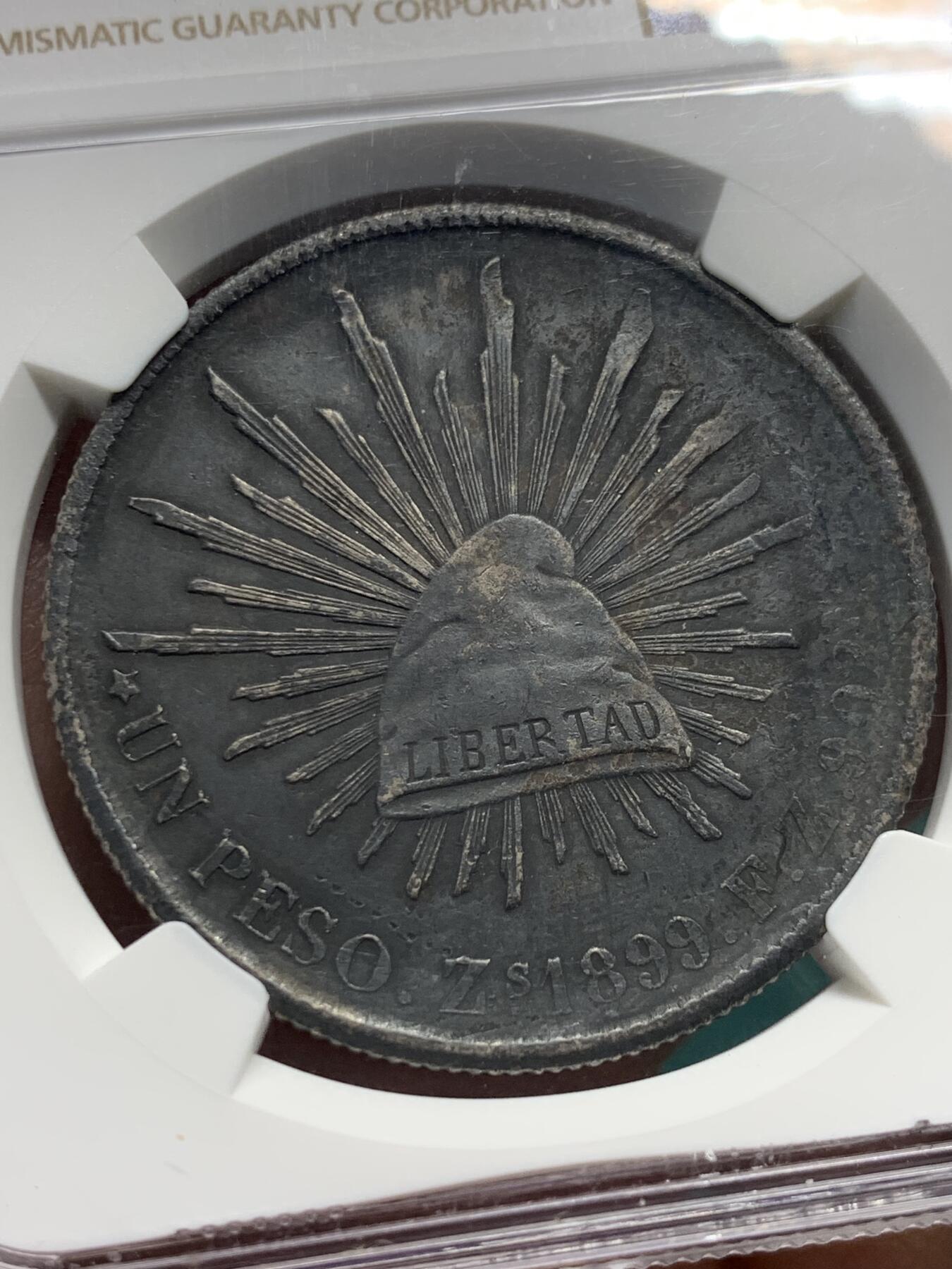 《竞宝斋》第345场 周日，周一，2场连拍 （全场包邮） NGC AU 墨西哥1899年直边鹰洋1比索银币