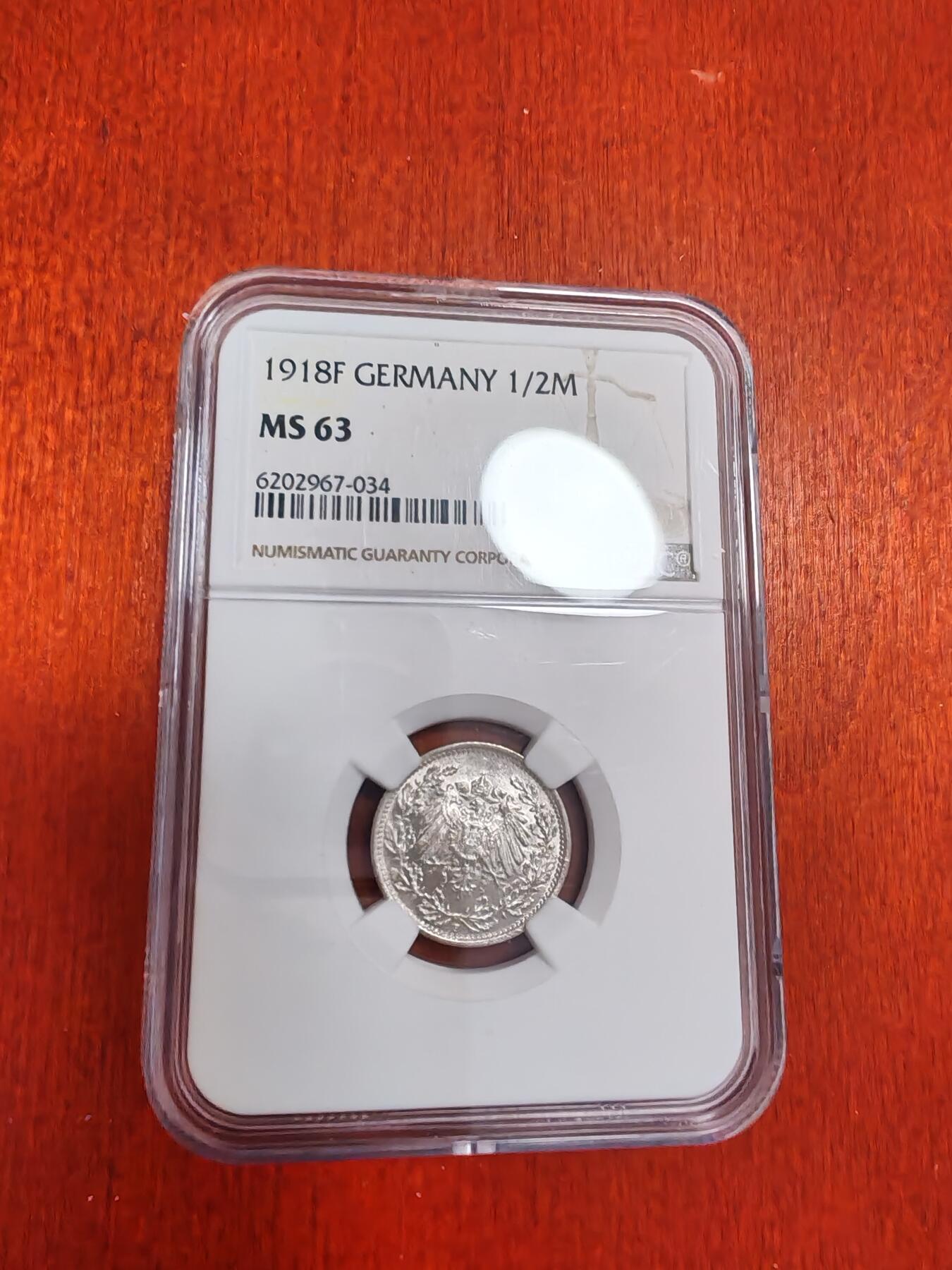 长老汇龙年精选第四十二场拍卖 1918F德国1/2马克银币，NGC MS63