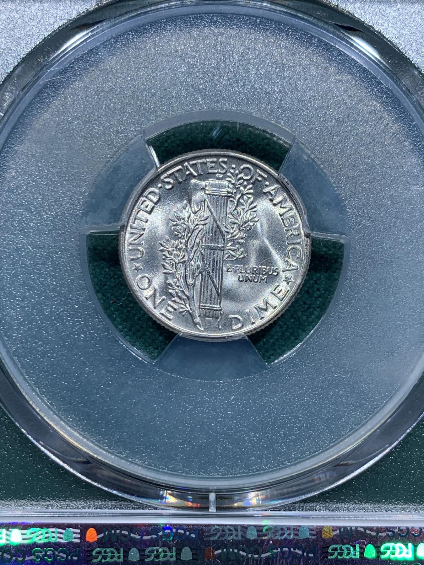 《竞宝斋》第345场 周日，周一，2场连拍 （全场包邮） PCGS MS65 美国1944年小飞侠10美分