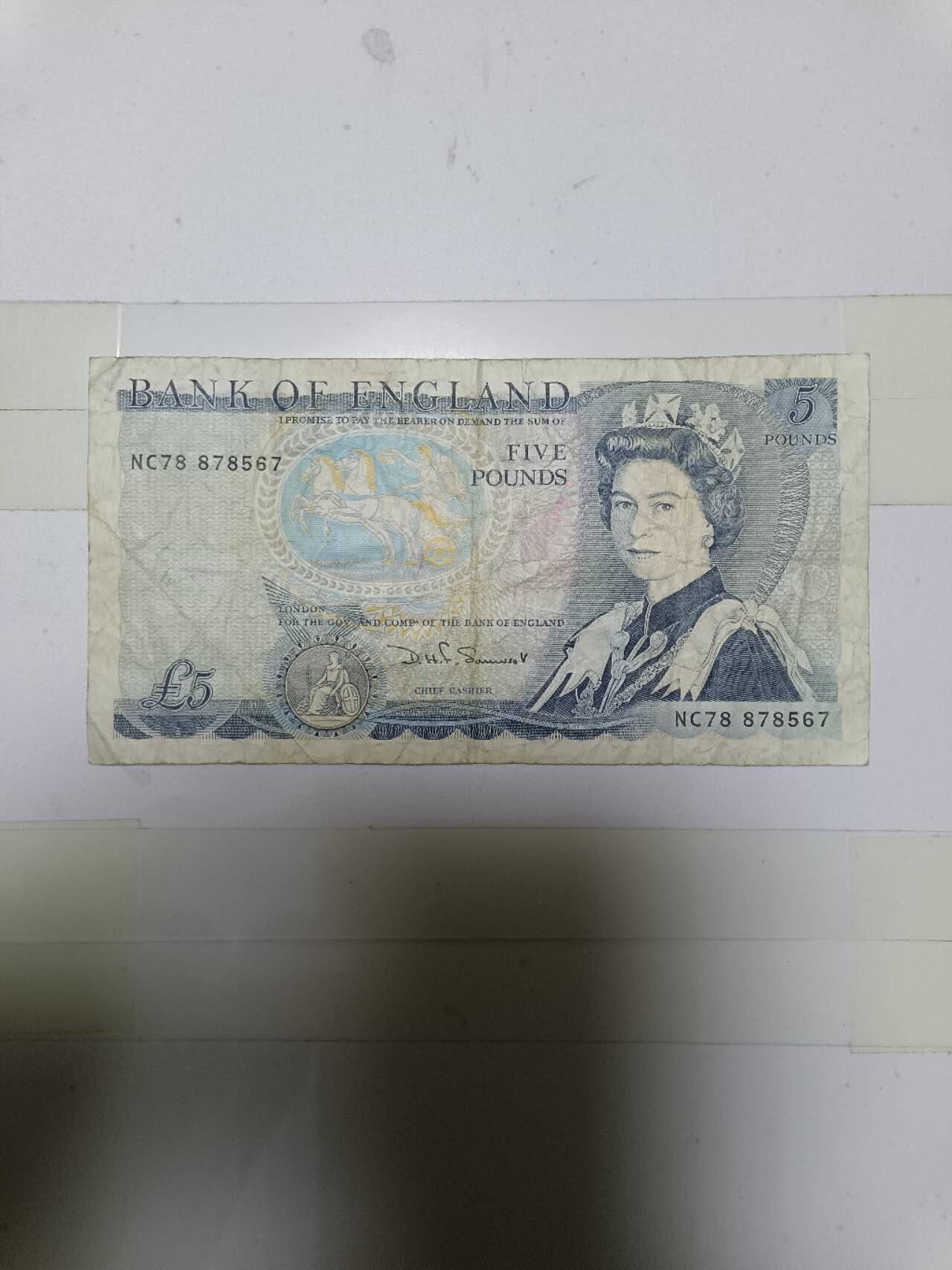 【20250109】非全新纸币第211场 英国D序列5镑，有字迹