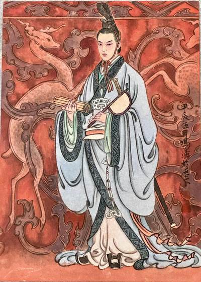 白泽拍卖卡牌手绘专场第11期（年前最后一期） - 2024 冯涛手绘画 宋玉像 背面签题简绘 尺寸：21m*29cm