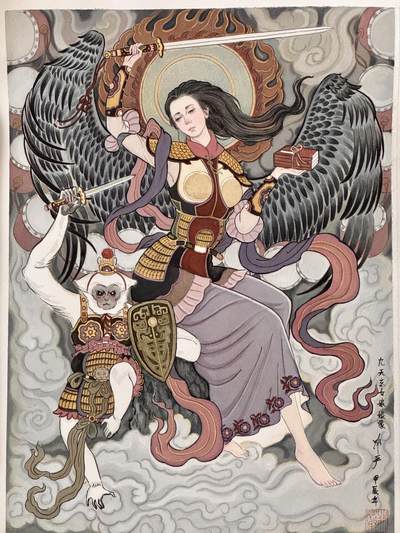 白泽拍卖卡牌手绘专场第16期（未知东郭清明酒，何似西窗谷雨茶） - 2024 非严手绘画 九天玄女 尺寸：26cm*35cm