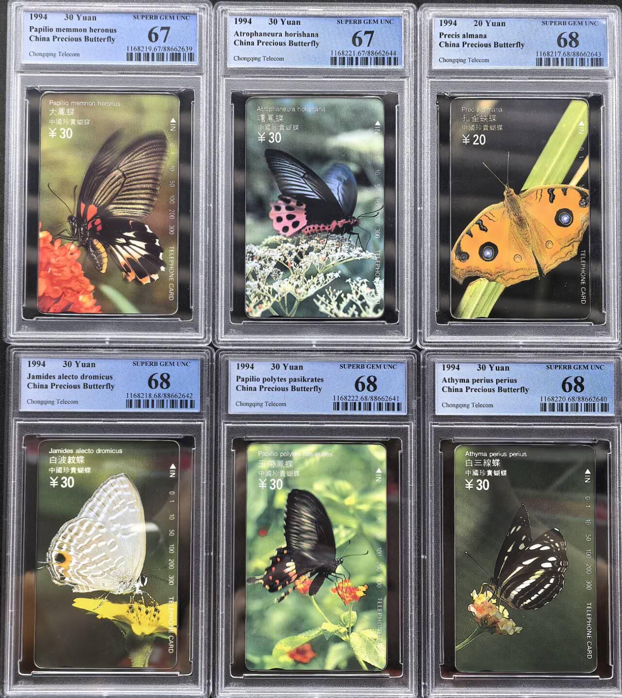 中国集卡电话磁卡专场拍卖（二十） 重庆珍贵蝴蝶PCGS67-68