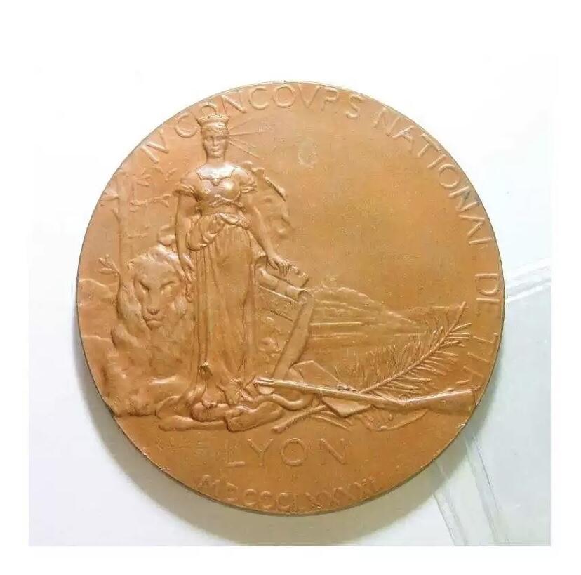 法国1891年 女神+天使高浮雕精制超大铜章 60MM