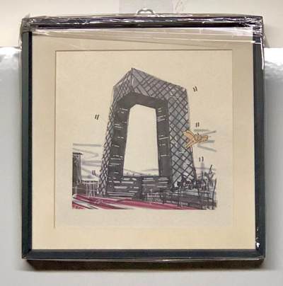 零元拍：歪歪OWSON 系列作品装饰画《大裤衩》，已做装裱 合金相框尺寸25/25CM。因展品出展，镜框或亚克力可能有轻微划痕，介意勿拍