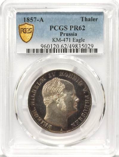 博洋堂世界钱币拍卖第107期（全场包邮） - PCGS PR62 德国普鲁士1857年威廉四世皇冠鹰精制泰勒，唯一冠军分！