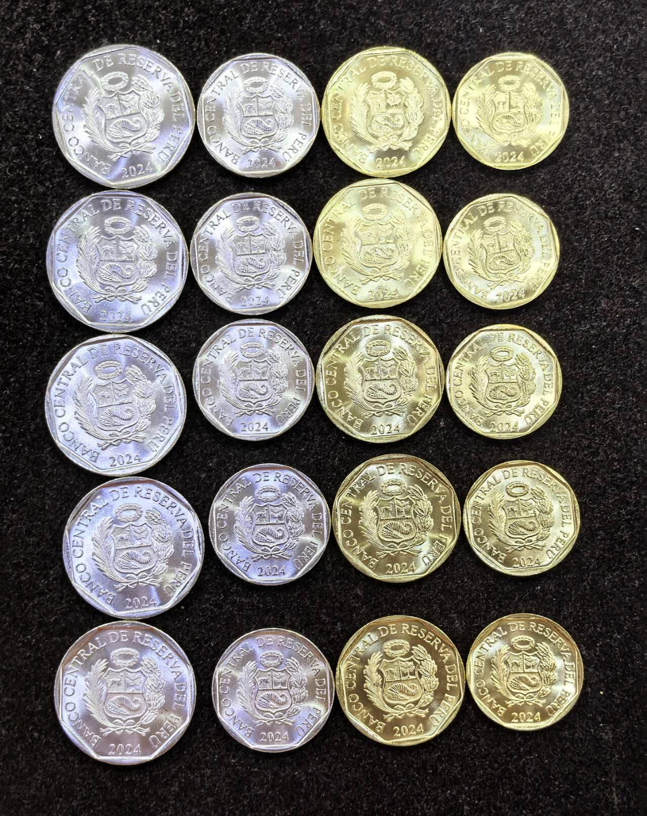北京马甸外国币专卖微拍第132期，外国非贵金属纪念币，流通币专场，陆续上新，欢迎关注 秘鲁2024年清年份最新版，原卷拆开的未流通品，5套一起