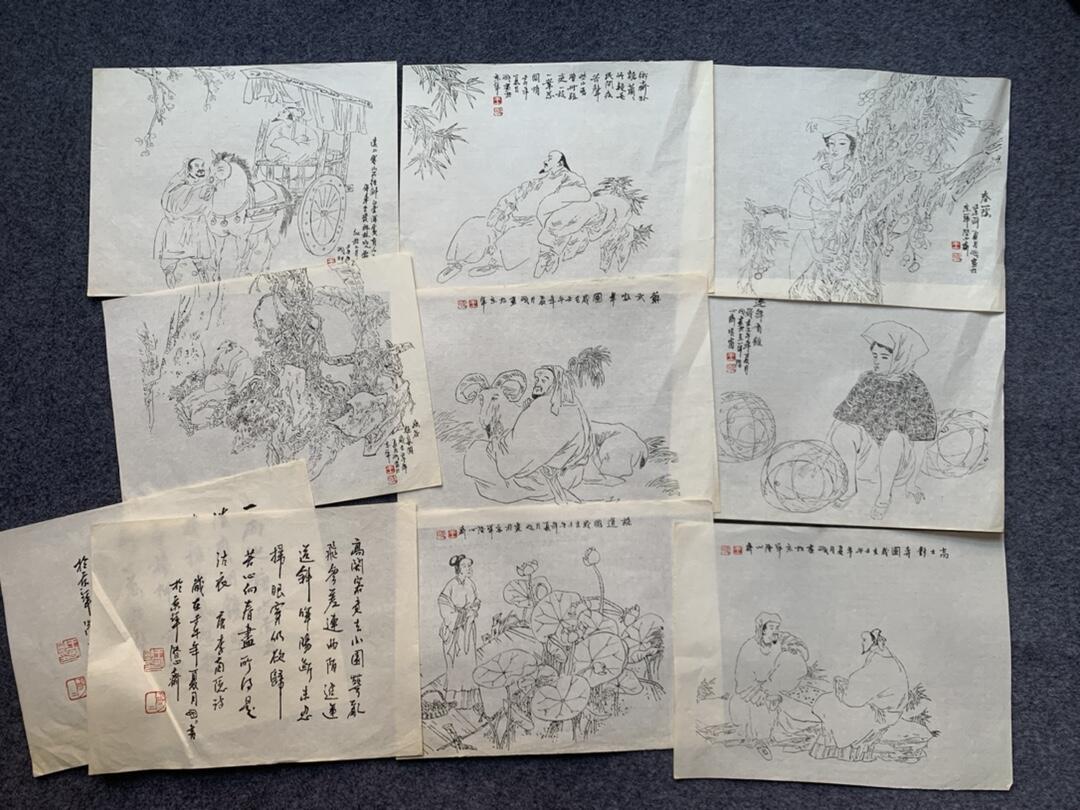 王明明 手绘人物画小品书法共10幅