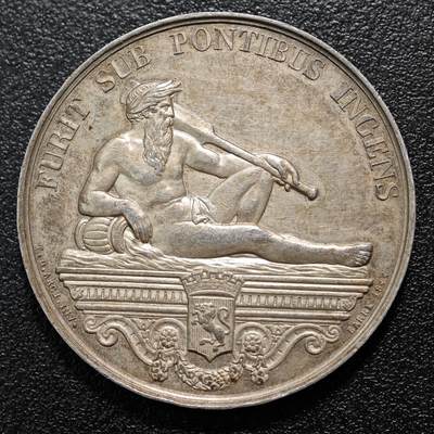 【德藏】世界币章拍卖第114期 拍品征集中~欢迎藏友联系 - 1844年 法国里昂罗纳河大桥公司圆形银章代用币 船首边铭 直径约：34mm；重约：16.2g