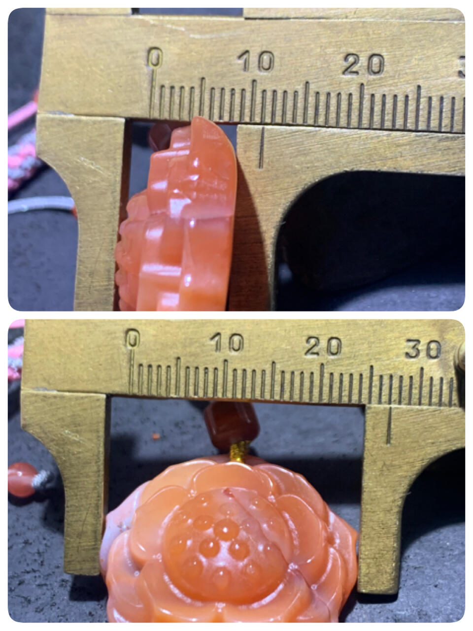 川料樱桃红南红玛瑙雕刻荷花手牌，手串一个，