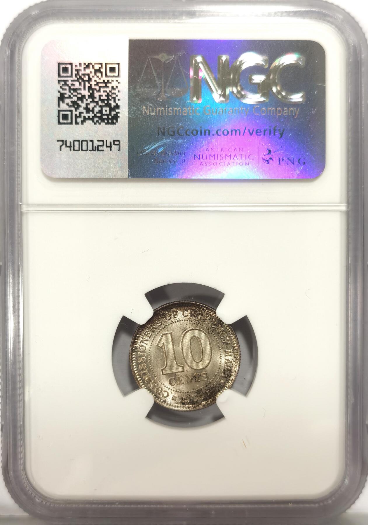 博洋堂世界钱币拍卖第107期（全场包邮） NGC MS66 英属马来亚1939年乔治六世10分银币