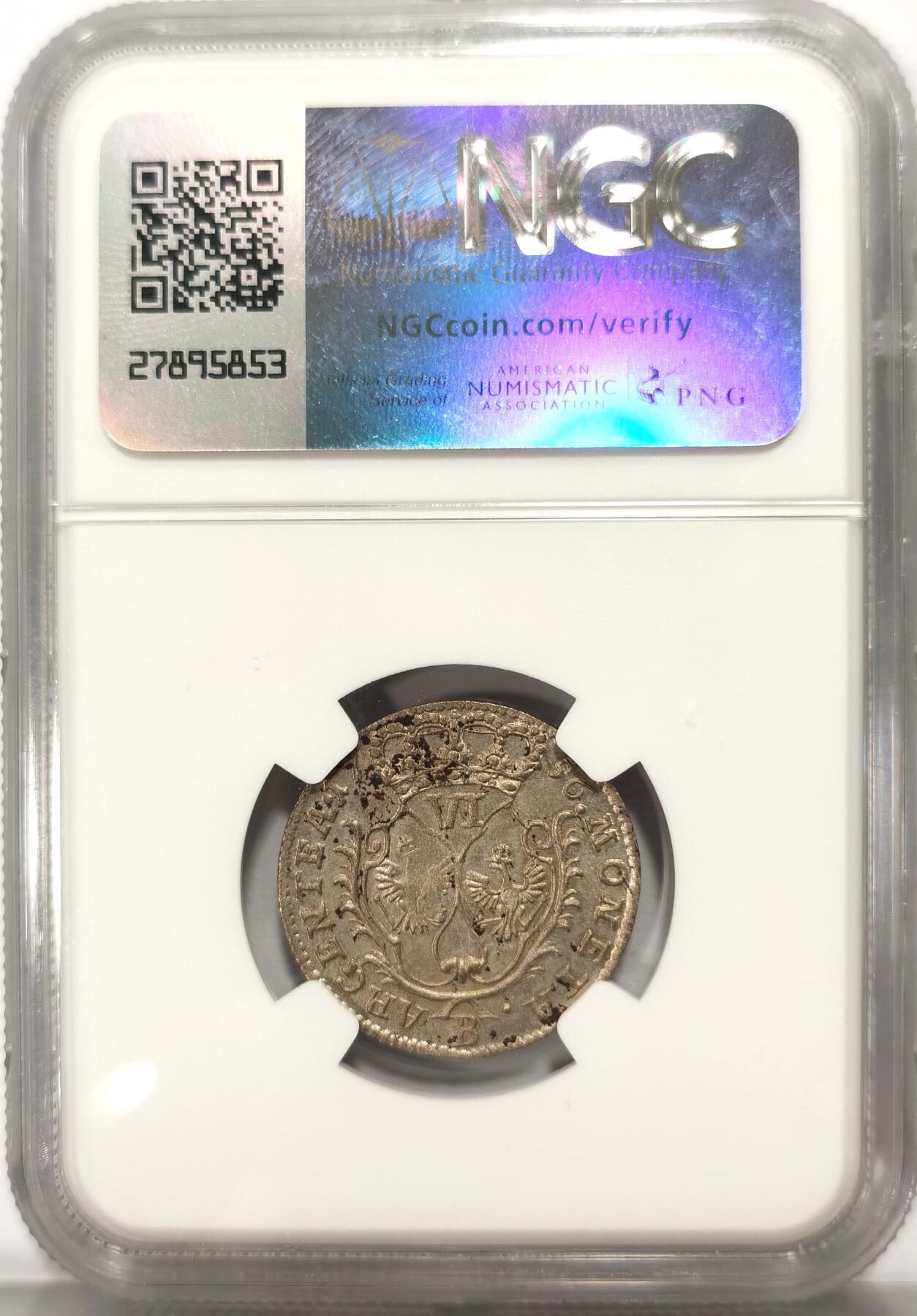 博洋堂世界钱币拍卖第107期（全场包邮） NGC AU 德国普鲁士1756年腓特烈大帝6格罗申银币