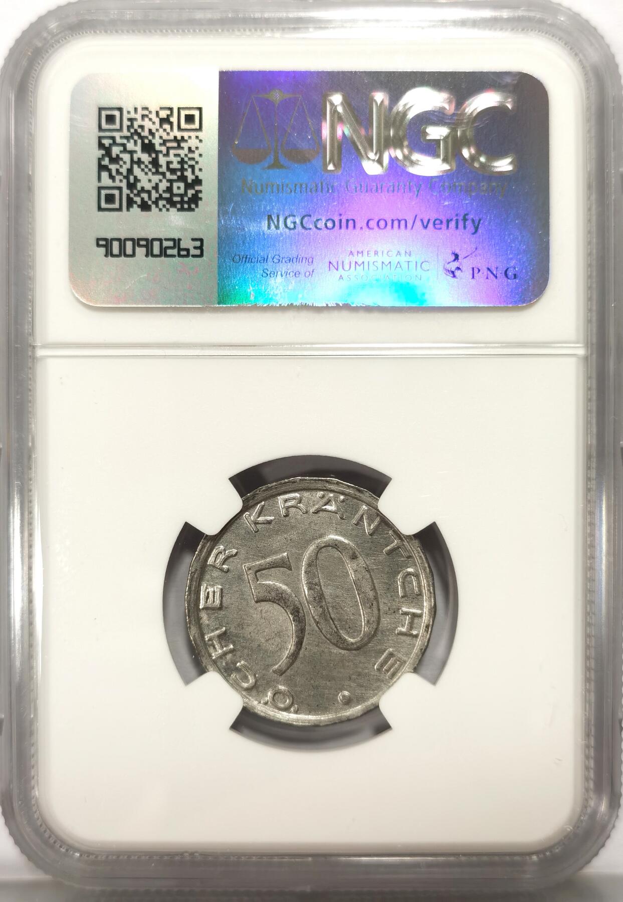 博洋堂世界钱币拍卖第107期（全场包邮） NGC UNC 德国德紧亚琛1920年鹰头50芬尼铁币