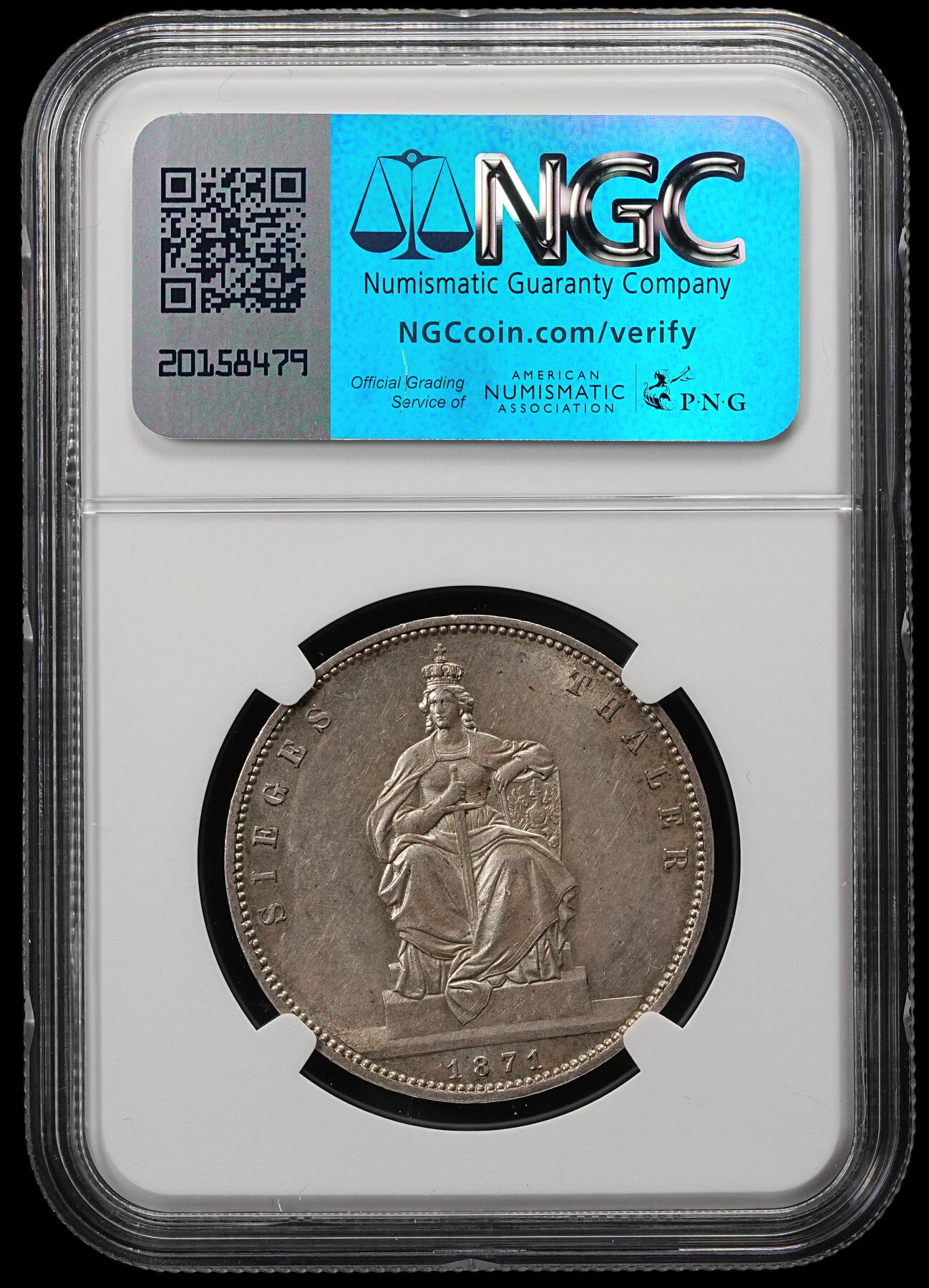 修遠堂世界钱币第五十四期 全场包邮 NGC MS61 1871年普鲁士-普法战争胜利1泰勒银币