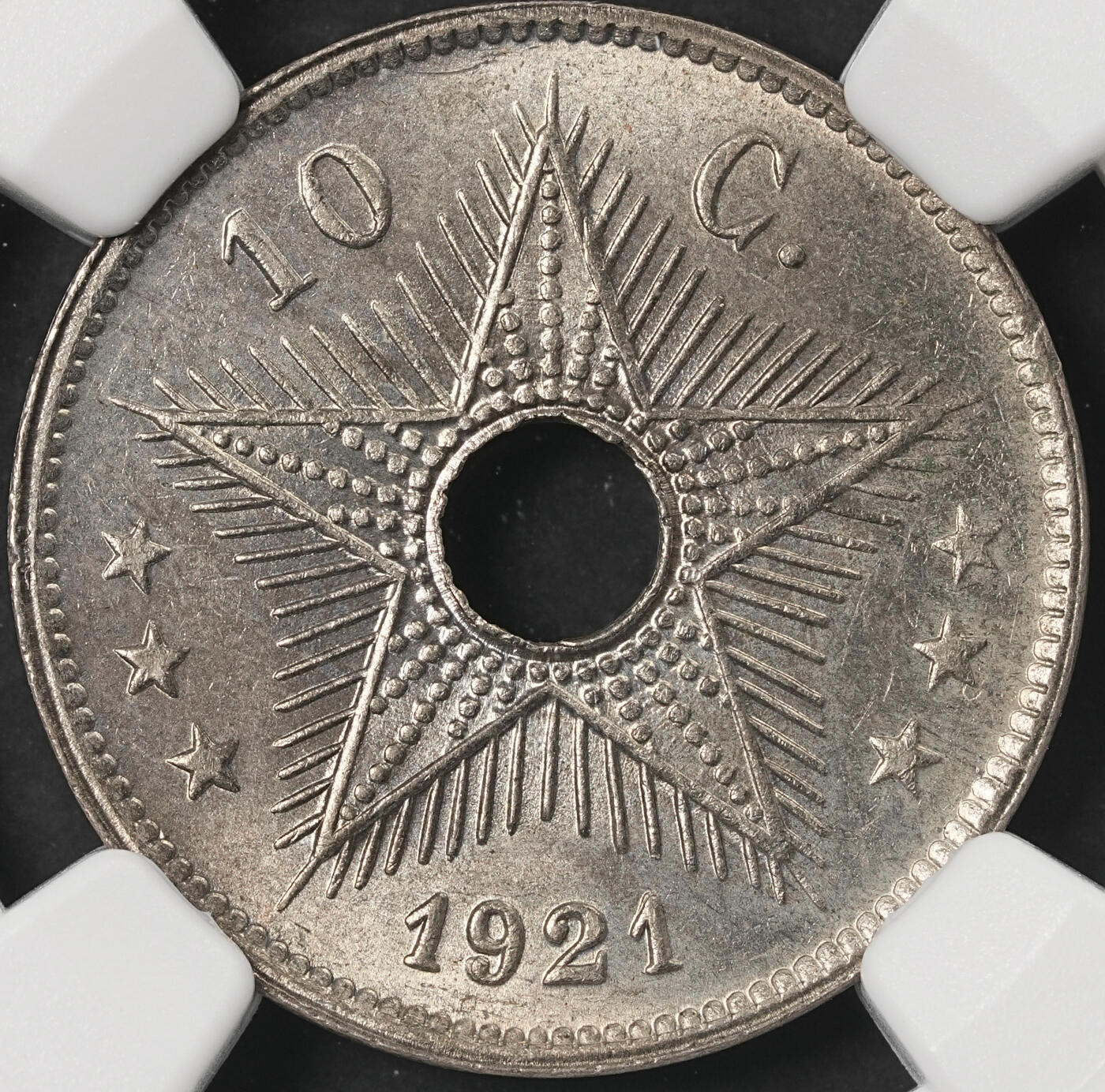 修遠堂世界钱币第五十四期 全场包邮 NGC MS64 1921年比属刚果中孔10分