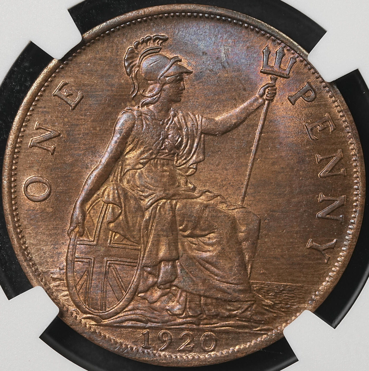 修遠堂世界钱币第五十四期 全场包邮 NGC MS64RB 1920年英国1便士铜币