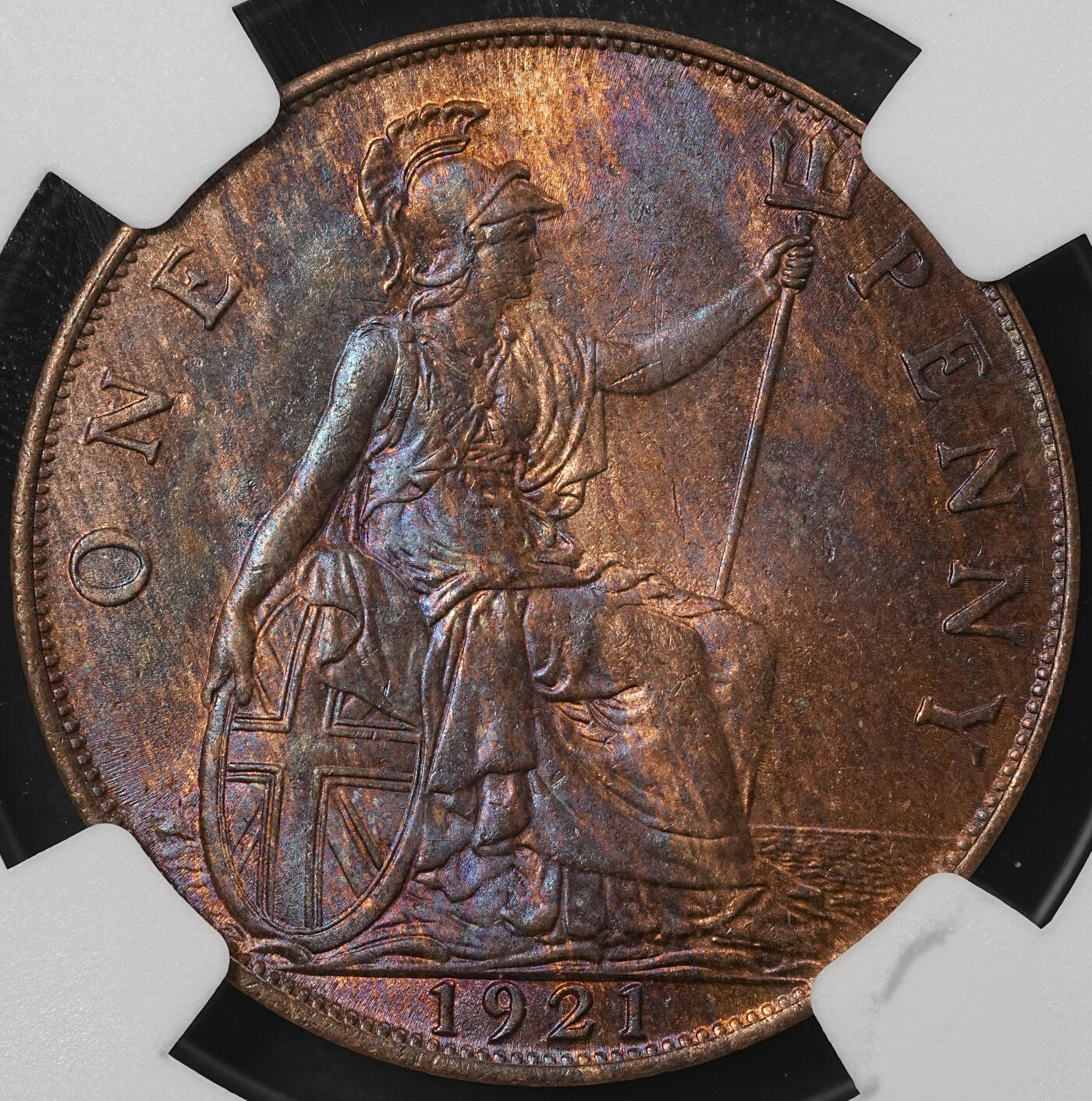 修遠堂世界钱币第五十四期 全场包邮 NGC MS63RB 1921年英国1便士铜币