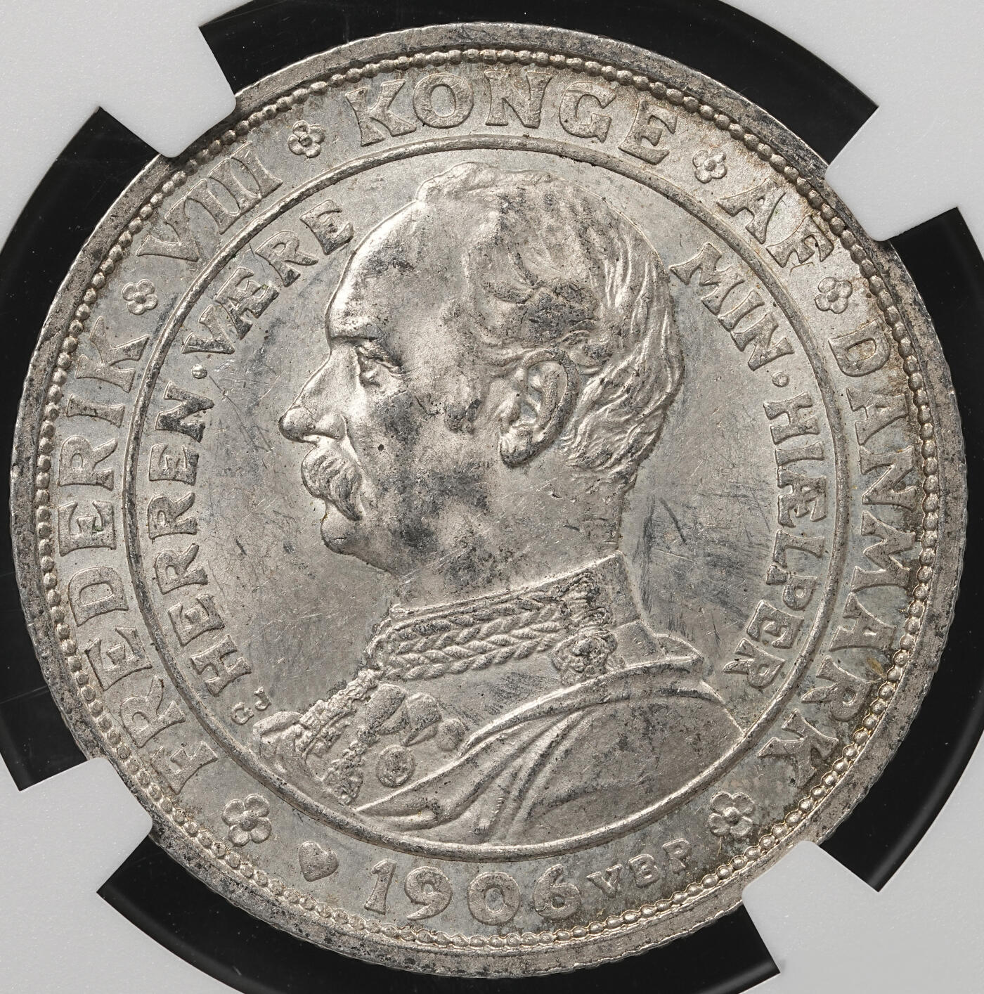 修遠堂世界钱币第五十四期 全场包邮 NGC MS62 1906年丹麦国王更迭纪念2克朗银币