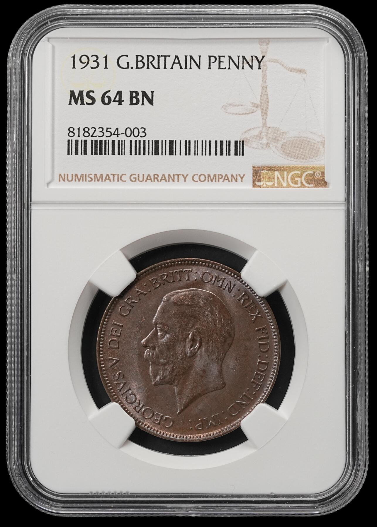 修遠堂世界钱币第五十四期 全场包邮 NGC MS64BN 1931年英国1便士铜币