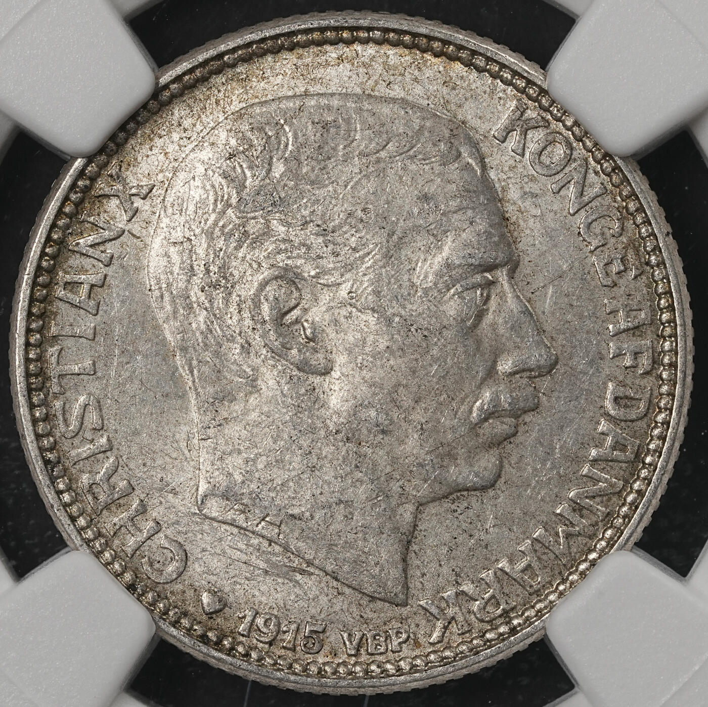 修遠堂世界钱币第五十四期 全场包邮 NGC MS63 1915年丹麦海豚1克朗银币
