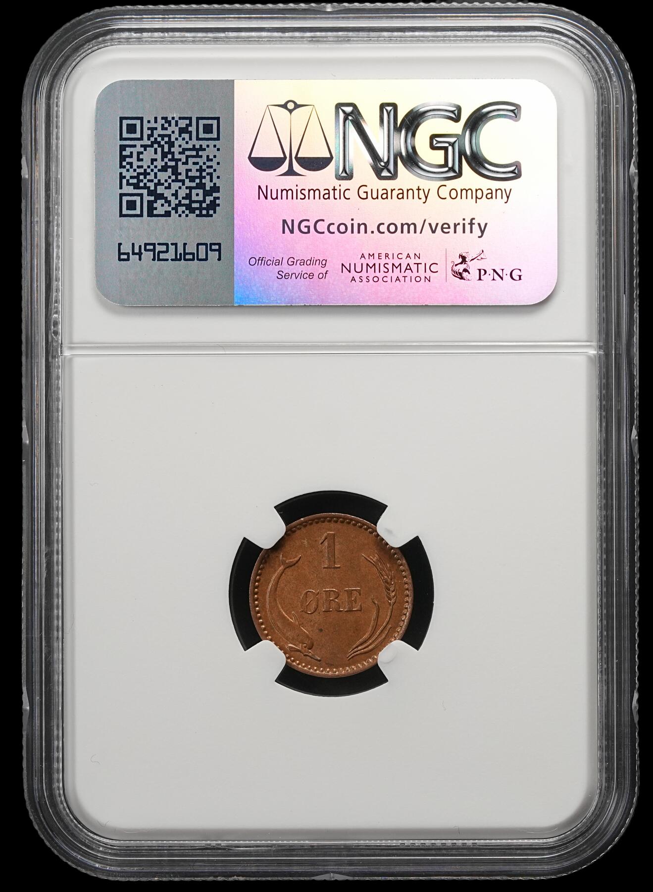 修遠堂世界钱币第五十四期 全场包邮 NGC MS65BN 1904年丹麦海豚1欧尔铜币 丝绸光