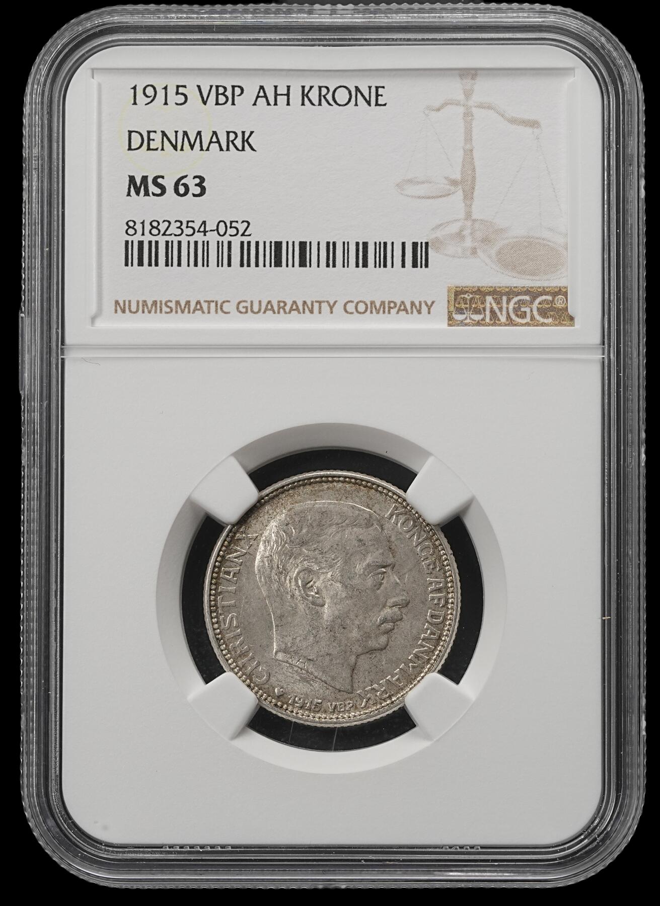 修遠堂世界钱币第五十四期 全场包邮 NGC MS63 1915年丹麦海豚1克朗银币