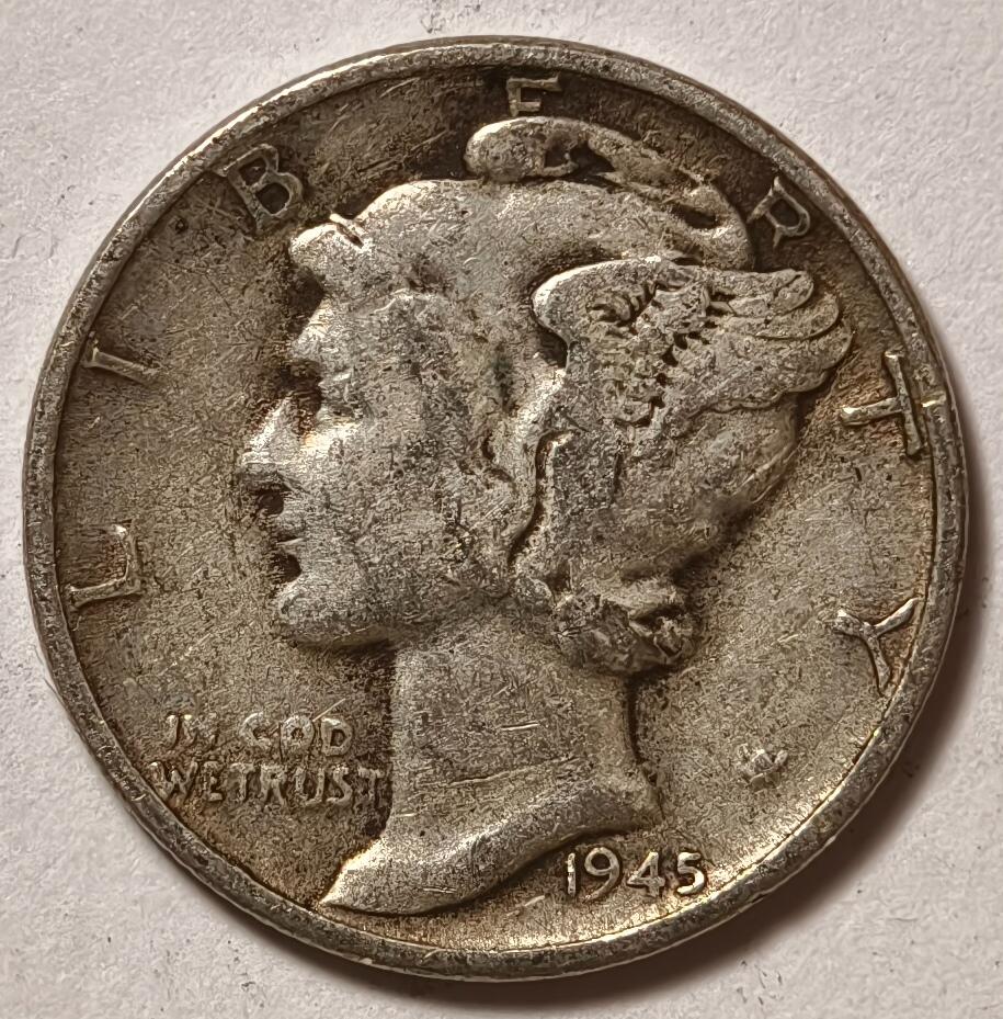 紫瑗钱币——第504期 美国 1945年 墨丘比利 小飞侠 10美分 2.5克 0.9银