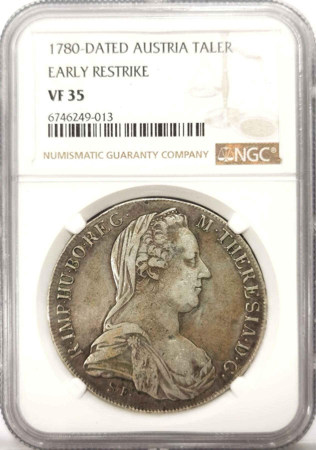 博洋堂世界钱币拍卖第107期（全场包邮） NGC VF35 奥地利1780年特蕾莎大奶妈1泰勒银币，少见早期后铸版