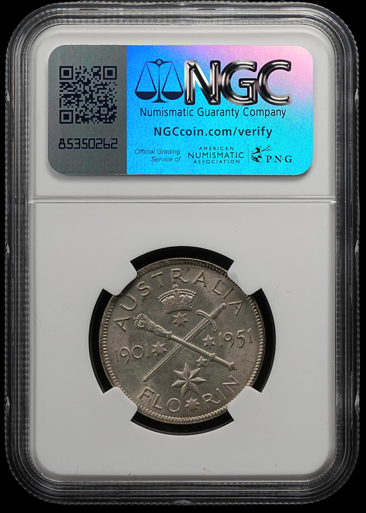 修遠堂世界钱币第五十四期 全场包邮 NGC MS63 1951年澳大利亚联邦50周年纪念1弗罗林银币