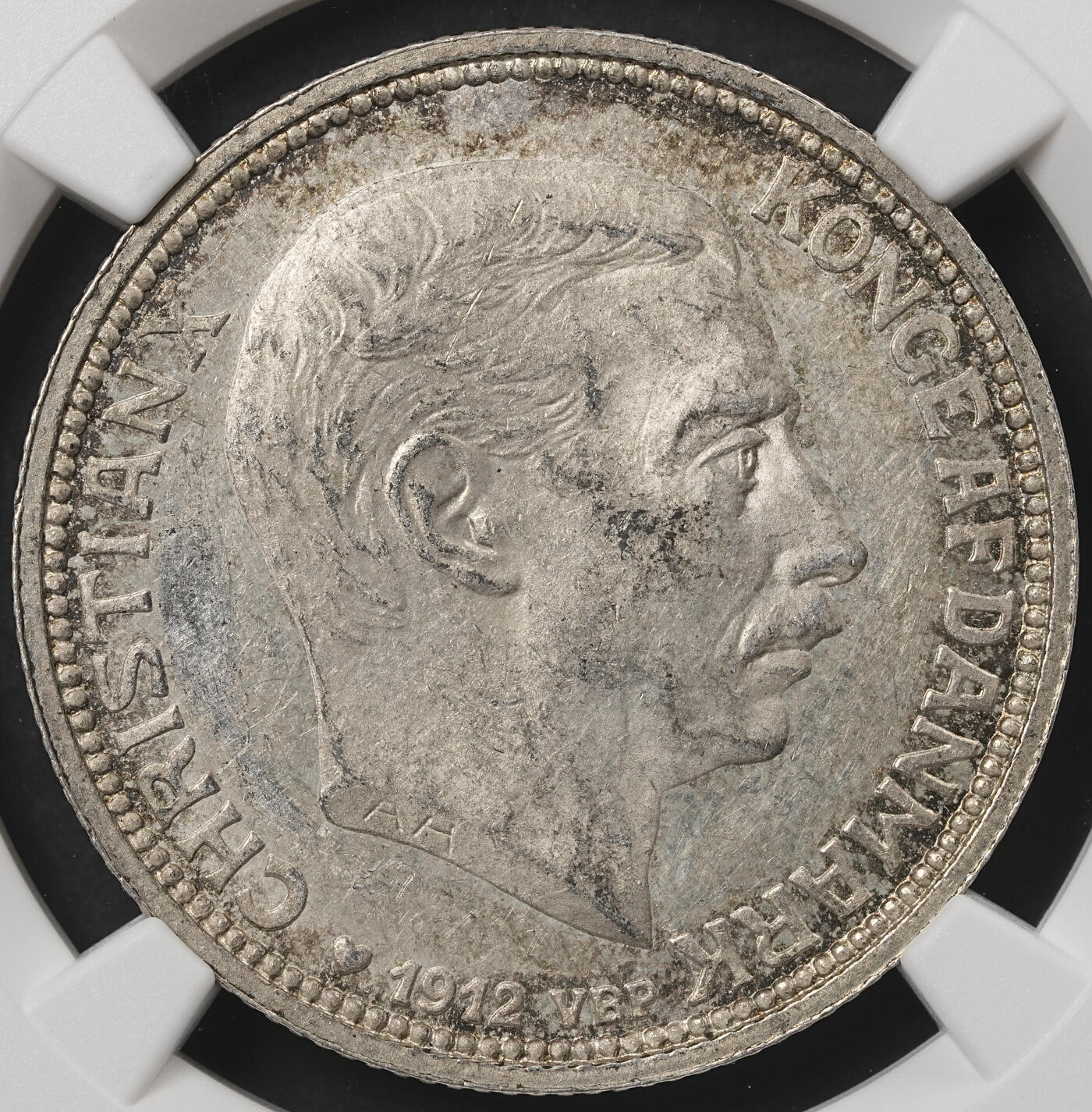 修遠堂世界钱币第五十四期 全场包邮 NGC MS62 1912年丹麦国王更迭纪念2克朗银币