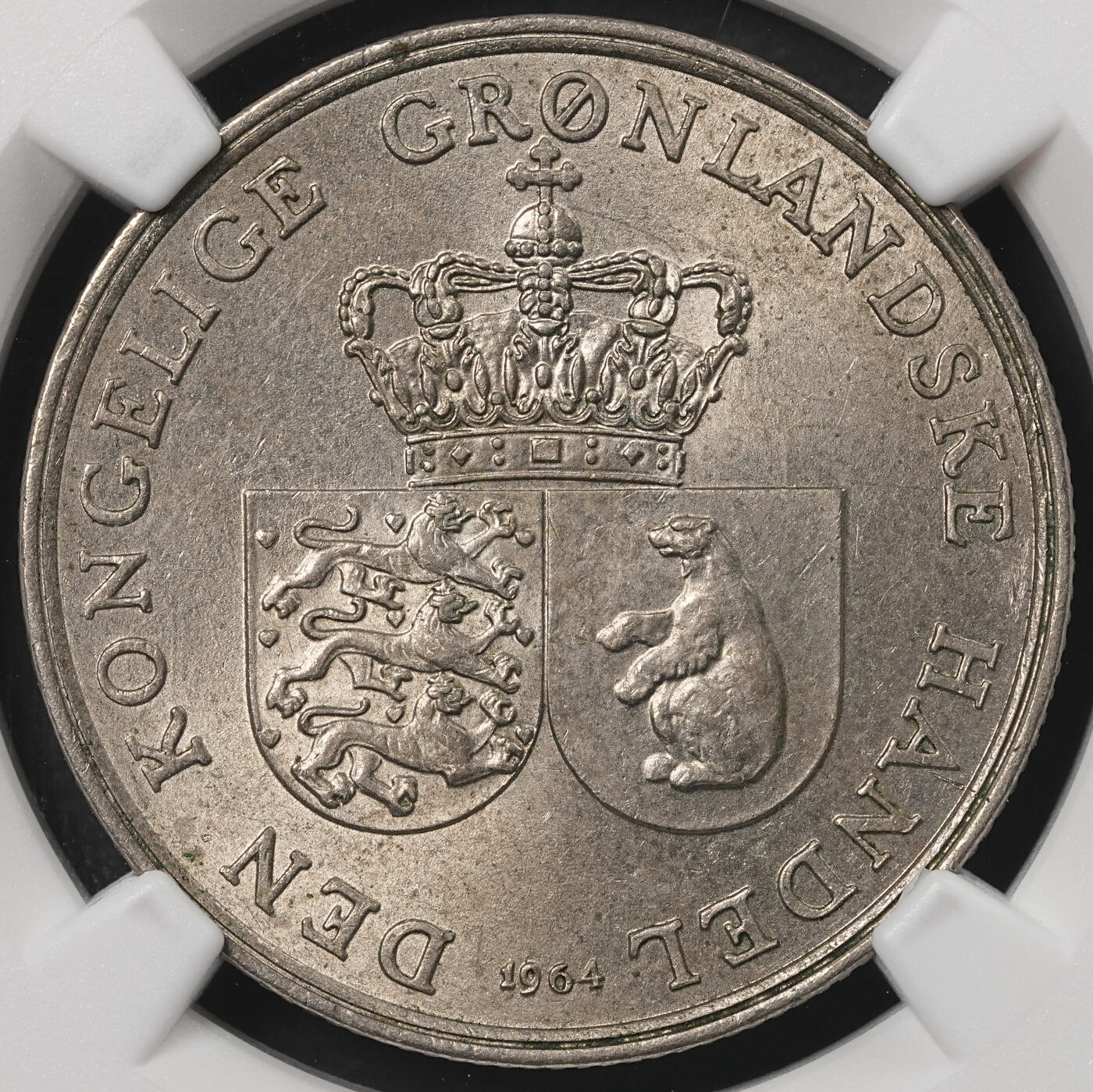 修遠堂世界钱币第五十四期 全场包邮 NGC MS63 1964年皇家格陵兰贸易公司1克朗