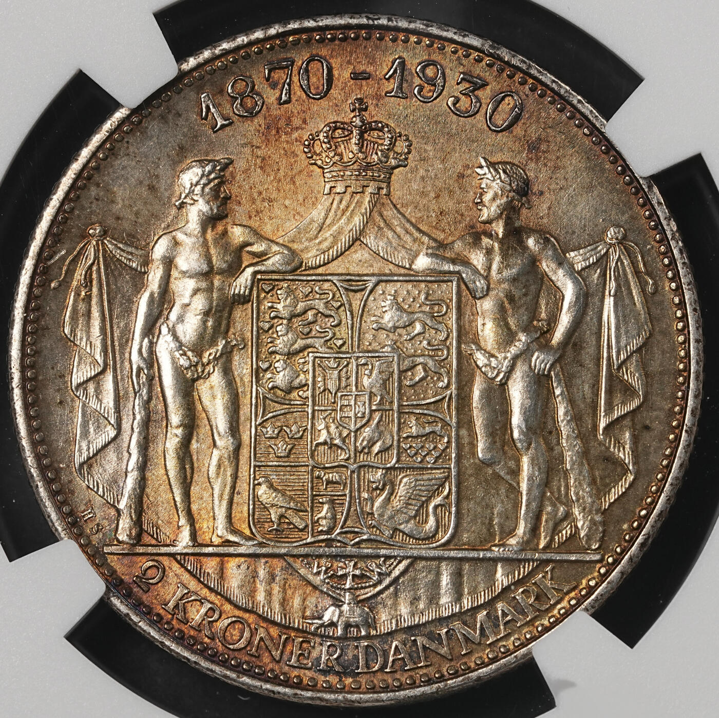 修遠堂世界钱币第五十四期 全场包邮 NGC MS63 1930年丹麦国王60大寿2克朗银币