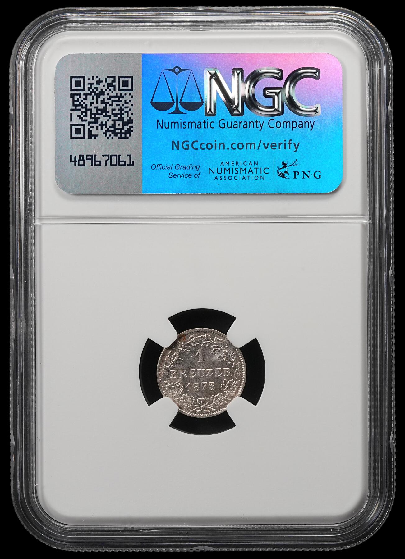 修遠堂世界钱币第五十四期 全场包邮 NGC MS65 1873年符腾堡1克鲁泽银币