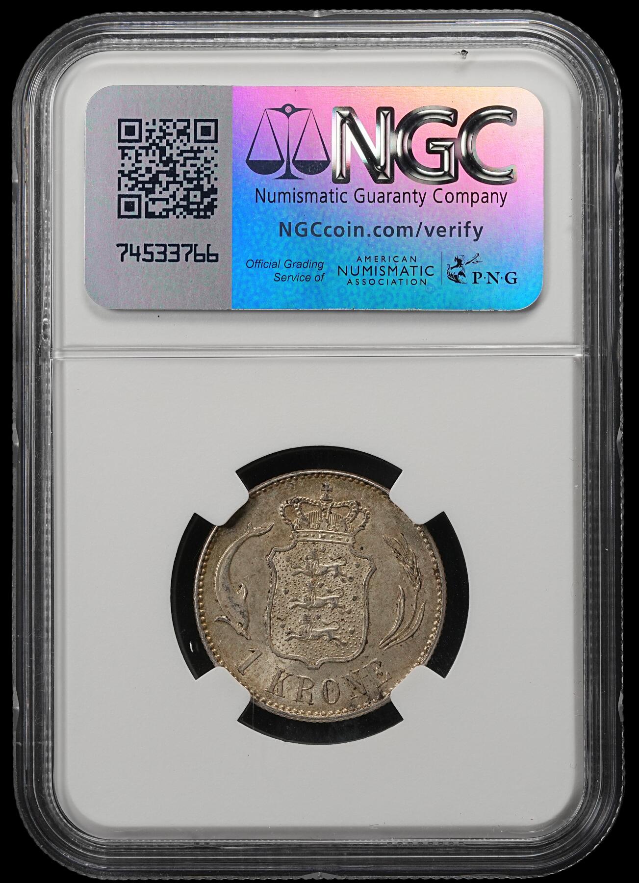 修遠堂世界钱币第五十四期 全场包邮 NGC MS63 1916年丹麦海豚1克朗银币