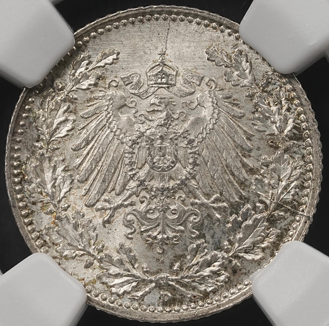 修遠堂世界钱币第五十四期 全场包邮 NGC MS66 1918年德国1/2马克银币 D厂铭