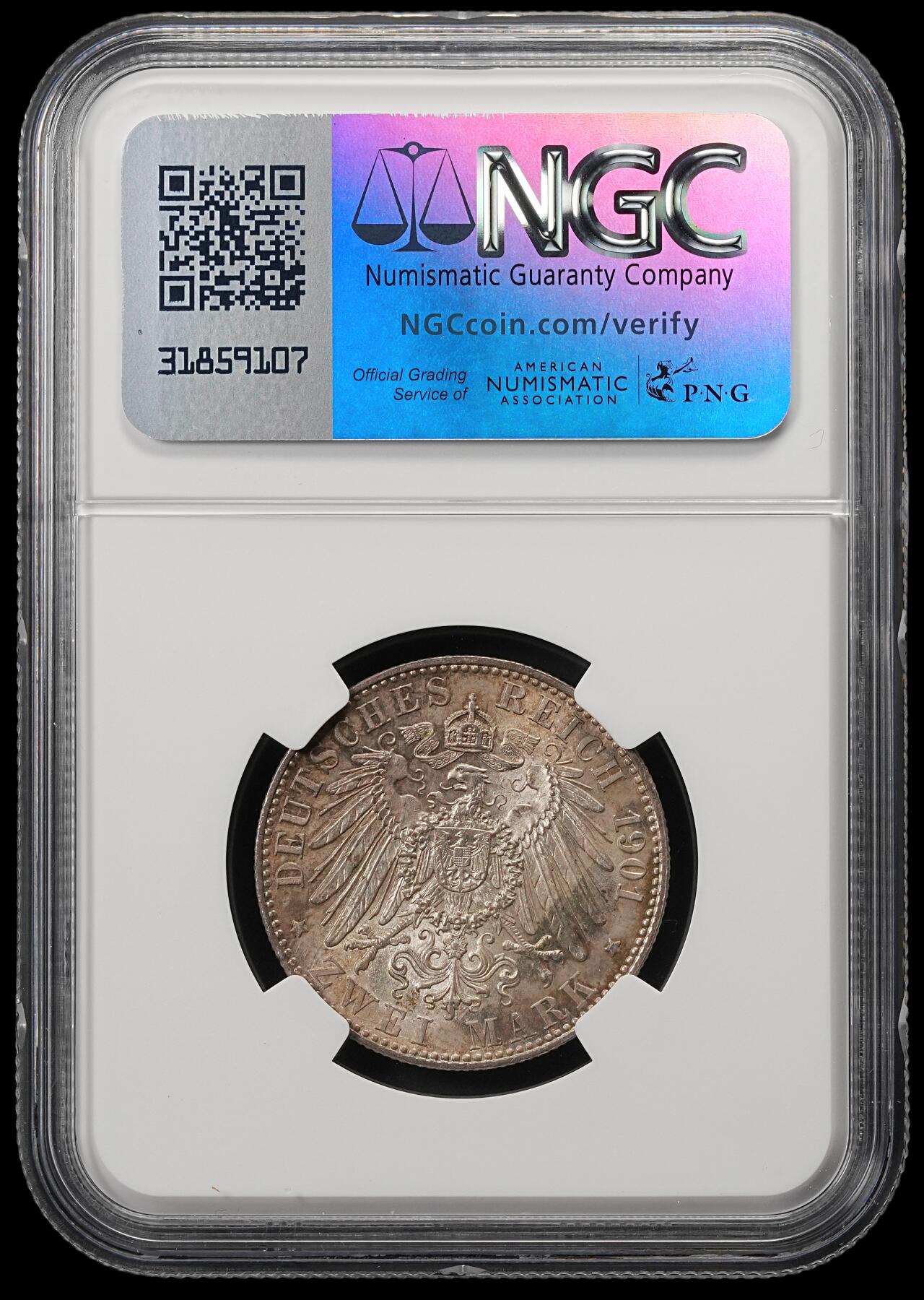 修遠堂世界钱币第五十四期 全场包邮 NGC MS63 1901年普鲁士建国200周年2马克银币