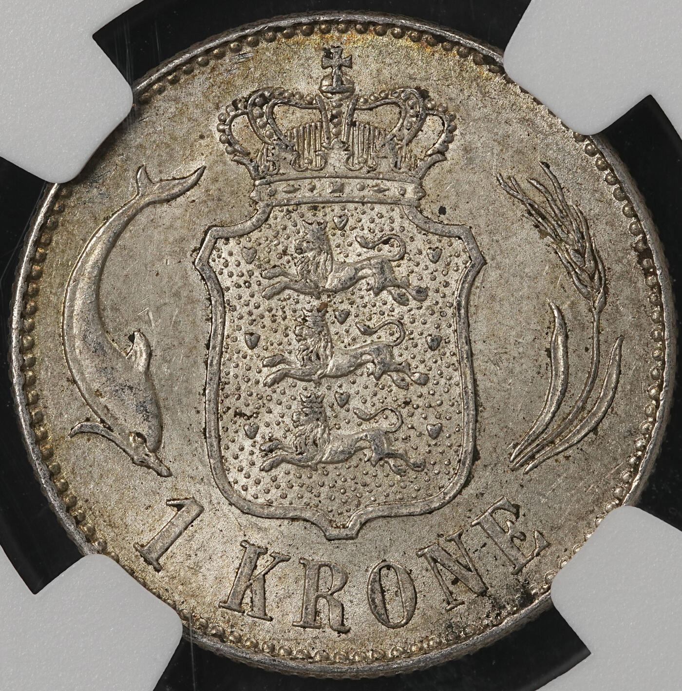 修遠堂世界钱币第五十四期 全场包邮 NGC MS63 1916年丹麦海豚1克朗银币