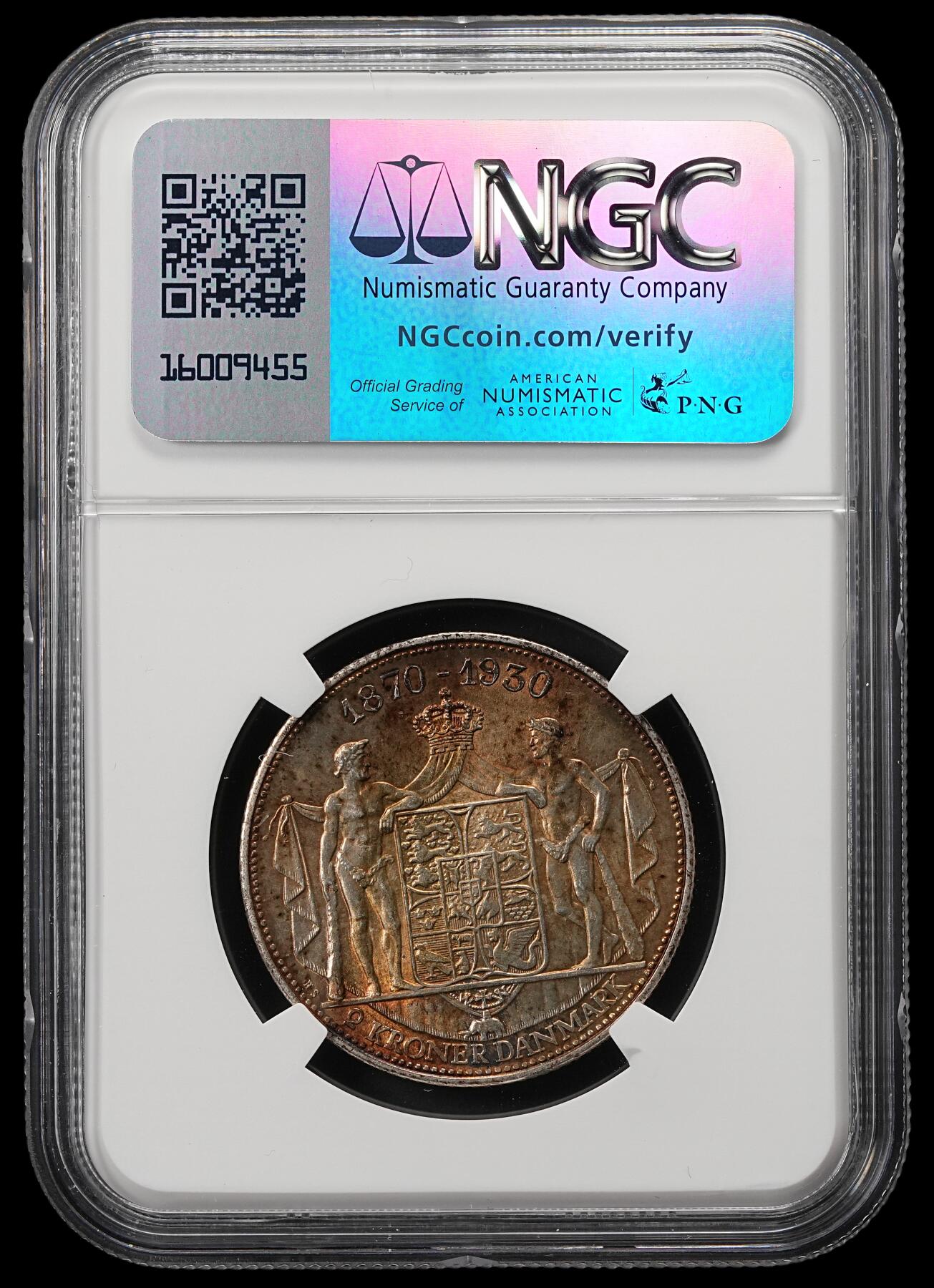 修遠堂世界钱币第五十四期 全场包邮 NGC MS63 1930年丹麦国王60大寿2克朗银币