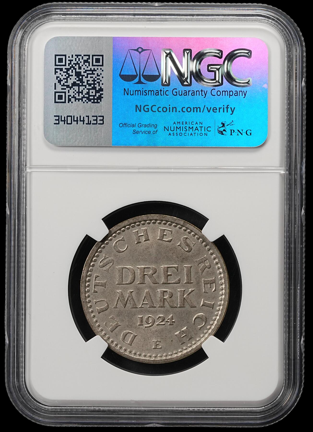 修遠堂世界钱币第五十四期 全场包邮 NGC MS64 1924年魏玛政府3马克银币 E厂铭 少见厂铭 书价MS63-400美金