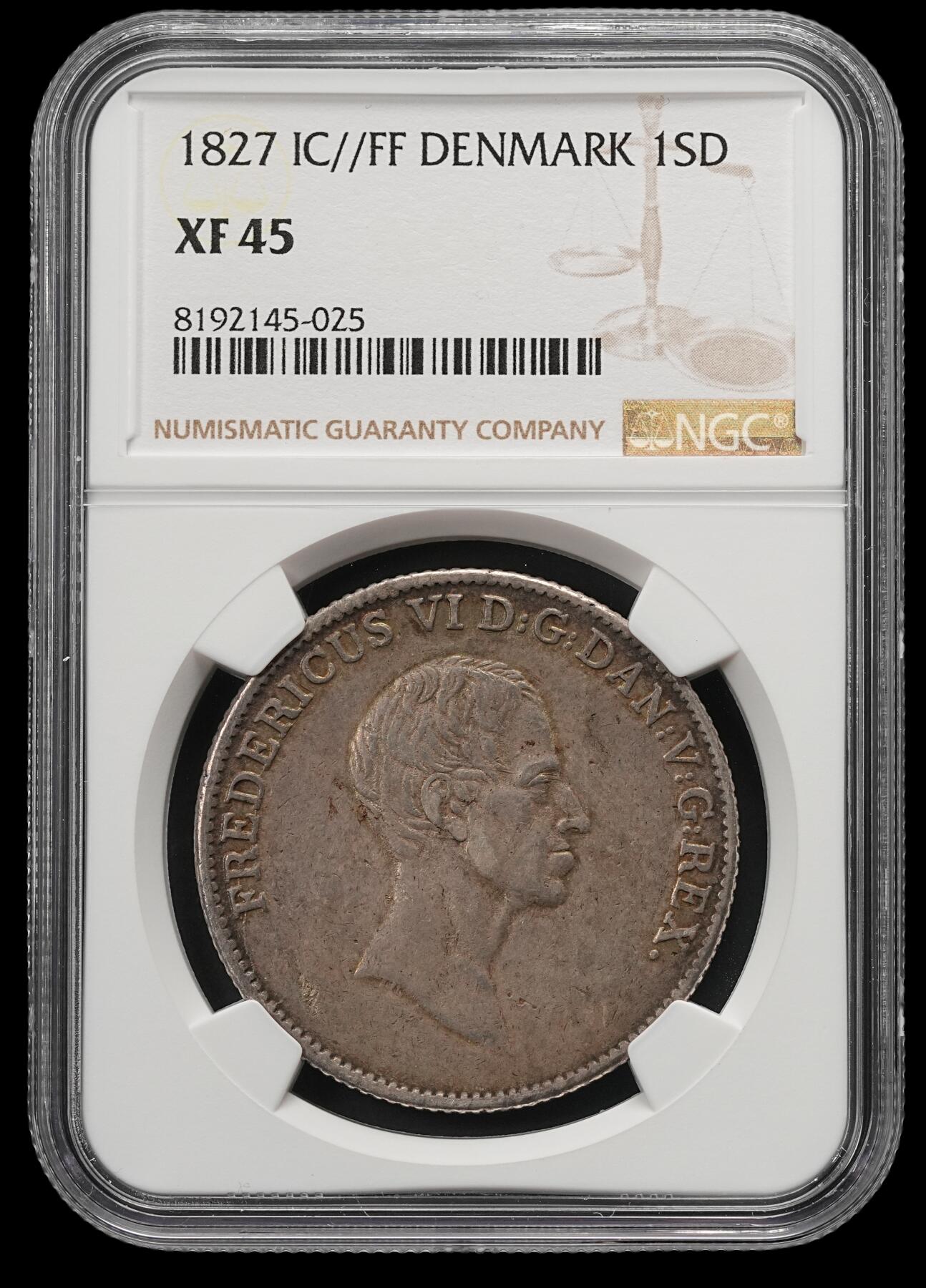修遠堂世界钱币第五十四期 全场包邮 NGC XF45 1827年丹麦1 SPECIEDALER大银币