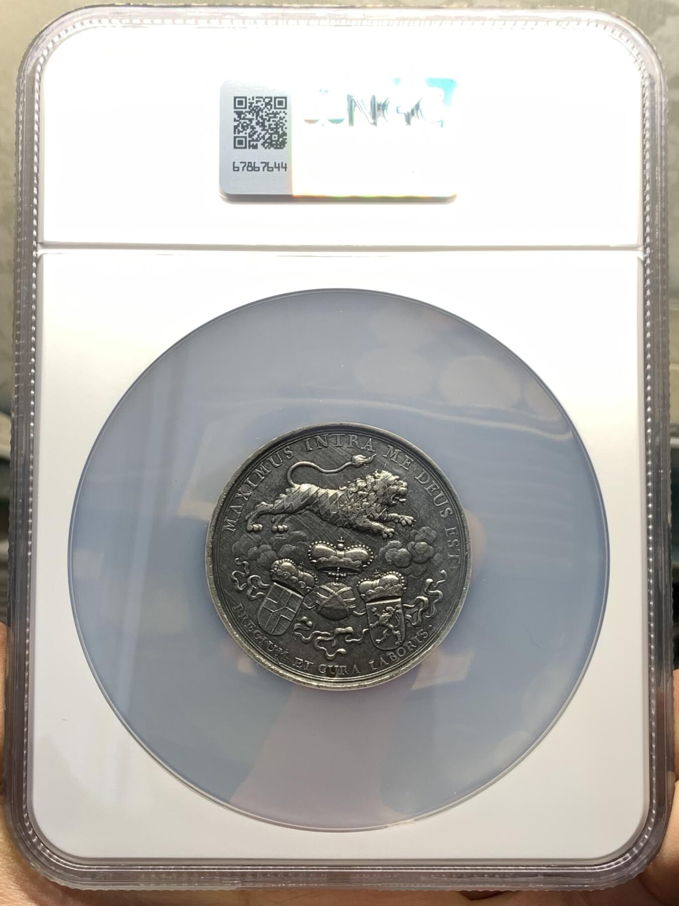 《竞宝斋》第348场 周日，周一，周二  3场连拍 （全场包邮） NGC UNCD 德国18世纪巴伐利亚选帝侯马克西米利安二世白色金属镀银纪念章，直径49毫米，重34克，参照手册FORSTER-834。
