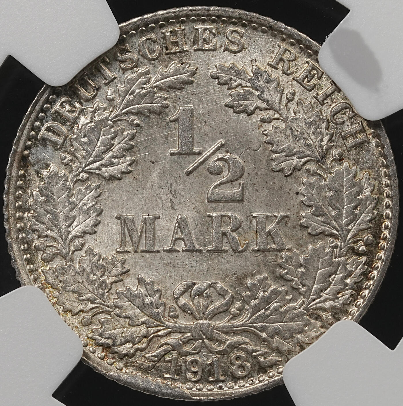 修遠堂世界钱币第五十四期 全场包邮 NGC MS66 1918年德国1/2马克银币 D厂铭